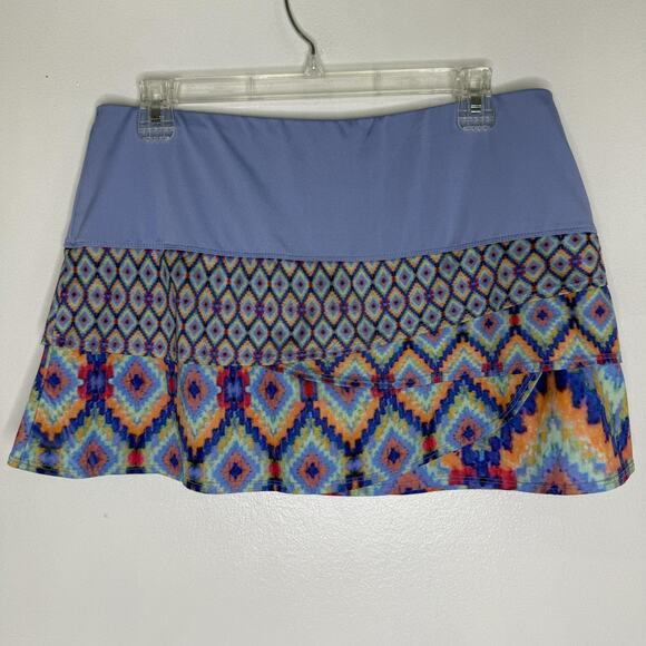 Lucky in Love Skirt Womens Large 12 Purple Multicolor Geometric Tennis Ruffle - Picture 1 of 7